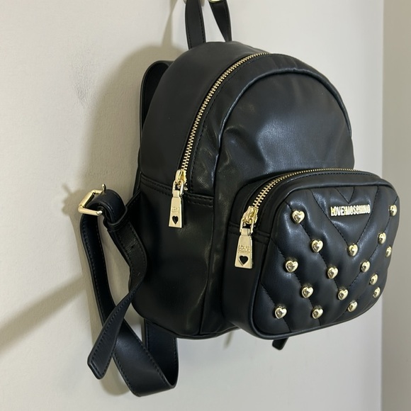 Love Moschino BORSA Matt Black Mini Backpack With Gold Heart Studs Logo main image 13